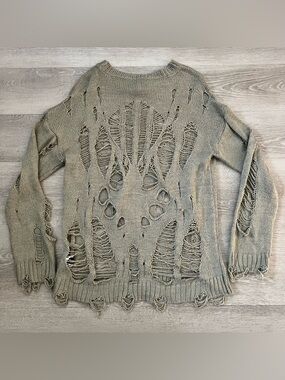 ROMWE Olive Distressed Crewneck Sweater